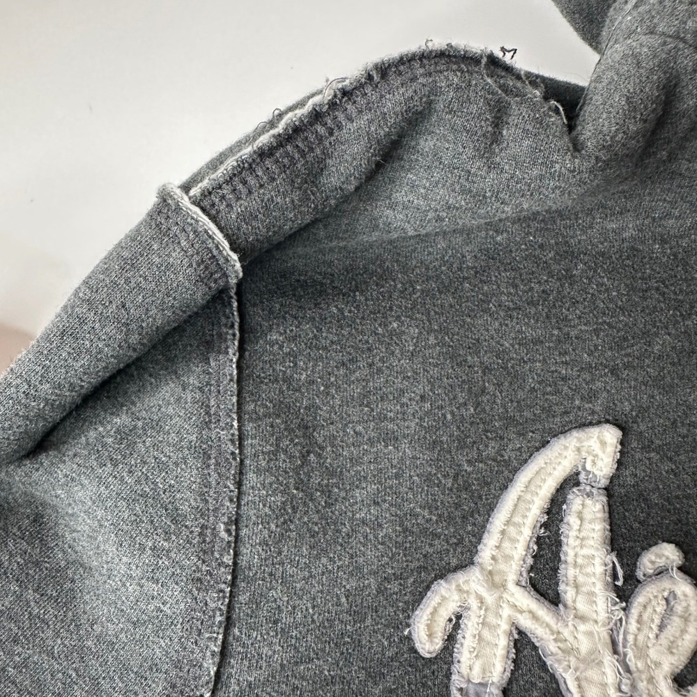 Aeropostale Full Zip Hoodie‎ Charcoal Gray Sherpa Lined Distressed Y2K Mens XL - Picture 11 of 16
